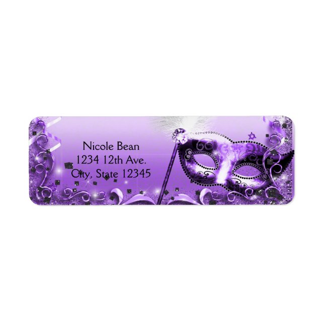 Purple Masquerade Mask Elegant Ball Party Return Address Label (Front)