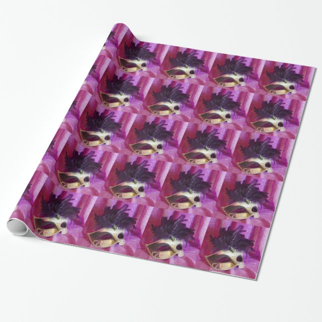 Purple Masquerade Mask Wrapping Paper (Unrolled)