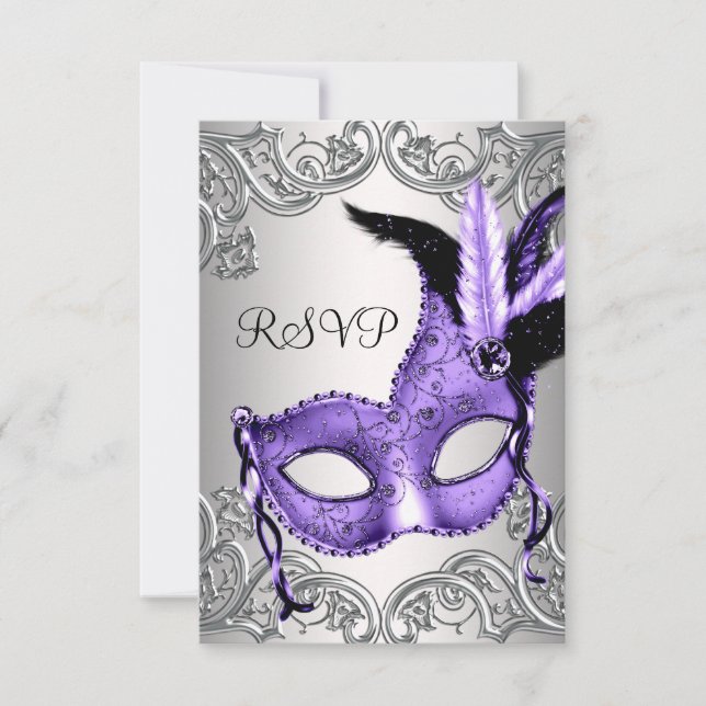 Purple Masquerade Party RSVP (Front)