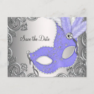 Purple Masquerade Save The Date Announcement Postcard