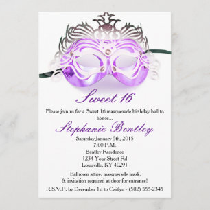 Purple Masquerade Sweet 16 Birthday Invitation