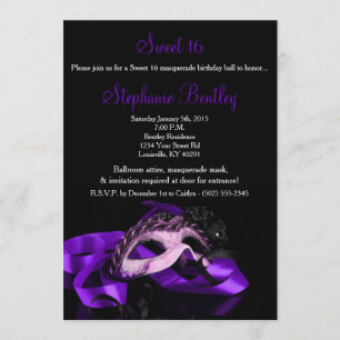 Purple Masquerade Sweet 16 Birthday Invitation