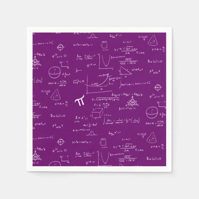 Purple Math Equations Graphics Graduation Napkin (Front)