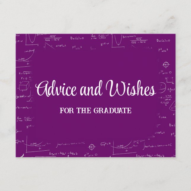 Purple Math Graduation Party Advice for Graduate Enclosure Card (Front)