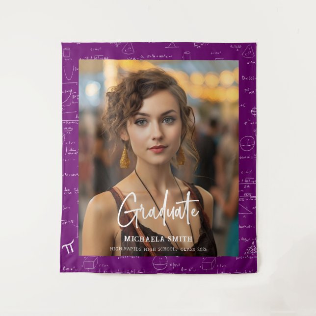 Purple Math Handwritten Script Photo Graduation  Tapestry (Front)