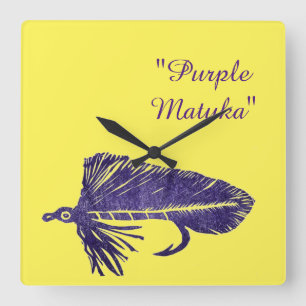 Purple Matuka streamer fly fishing fly tying art Square Wall Clock