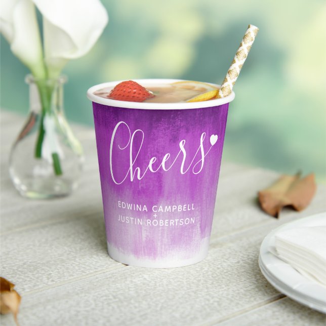 Purple mauve abstract art ultraviolet wedding paper cups (Insitu)