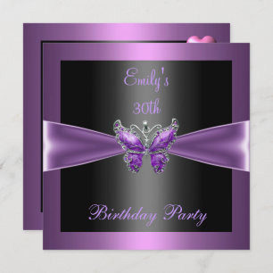 Purple Mauve Black Butterfly 30th Birthday Party Invitation