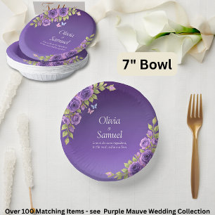 Purple Mauve Flowers & White Wedding Suite  7" Paper Plate