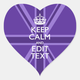 Purple Mauve Keep Calm And Your Text Union Jack Heart Sticker
