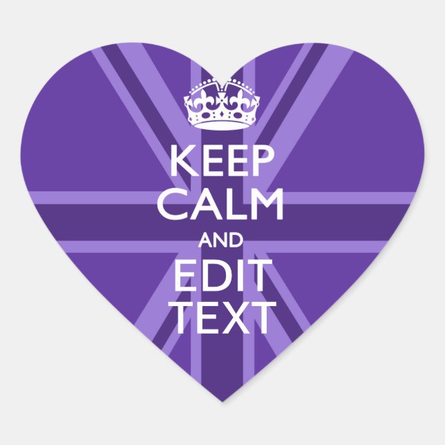 Purple Mauve Keep Calm And Your Text Union Jack Heart Sticker (Front)