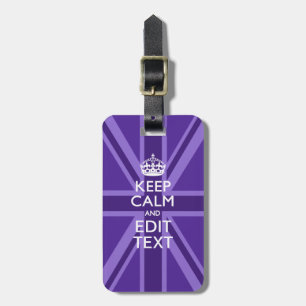 Purple Mauve Keep Calm And Your Text Union Jack Luggage Tag