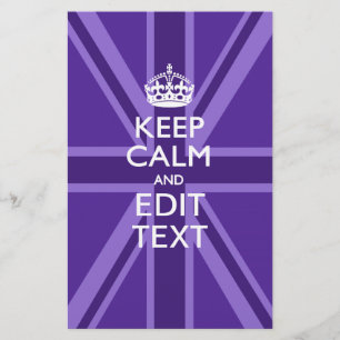 Purple Mauve Keep Calm And Your Text Union Jack Stationery