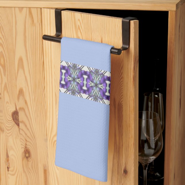 Purple mauve patterned stripe accented tea towel (Thirds Fold)