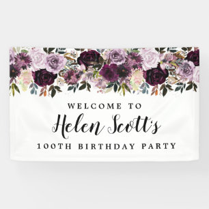 Purple Mauve Pink 100th Birthday Party Welcome Banner