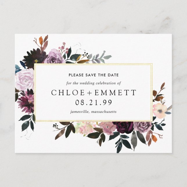 Purple Mauve Pink Floral Save the Date Postcard (Front)