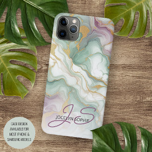 Purple Mauve Pink Green Gold Marble Art Pattern iPhone 16 Pro Max Case