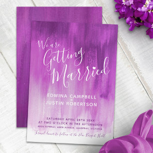 Purple mauve plum modern art wedding invitations