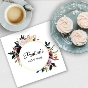 Purple Mauve Rose Floral 80th Birthday Party Napkin