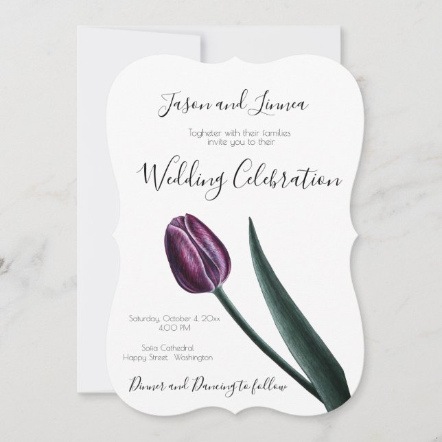 Purple Mauve Tulip Minimalist Elegant  Invitation (Front)