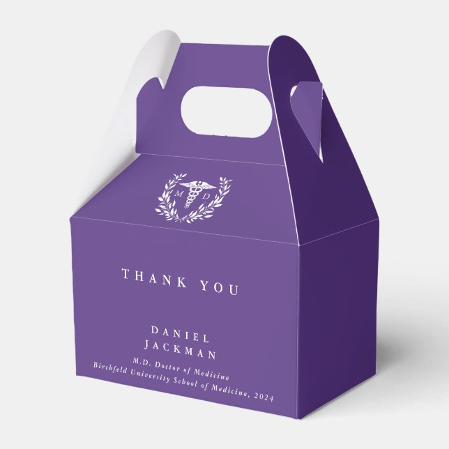 Purple MD Doctor + Caduceus Graduation Favour Box (Front Side)