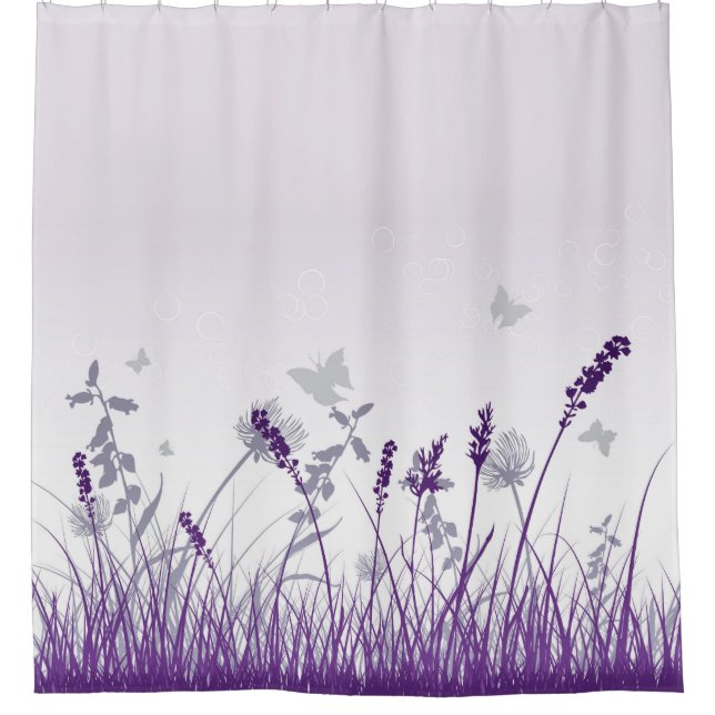 Purple Meadow and Butterfly Shower Curtain (Front)
