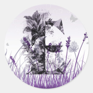 Purple Meadows and Flower Alphabet - Letter E Girl Classic Round Sticker
