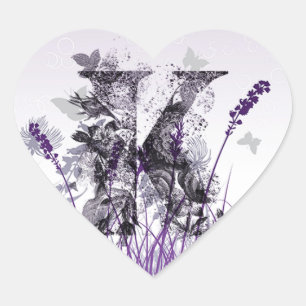 Purple Meadows and Flower Alphabet - Letter K Girl Heart Sticker