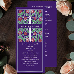 Purple Mediaeval Floral Silver Sword Royal Wedding Program