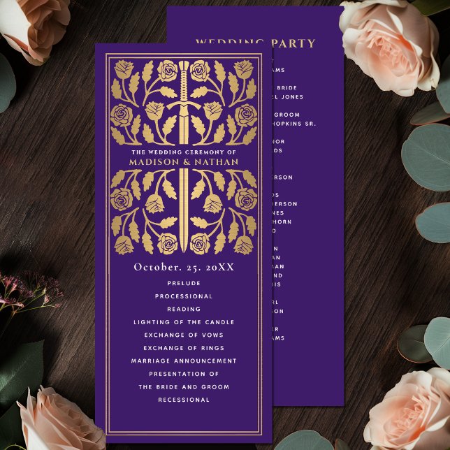 Purple Mediaeval Gold Sword Royal Wedding Program (Creator Uploaded)