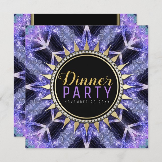 Purple Mediaeval Magic Dinner Party Invite (Front/Back)