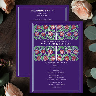 Purple Mediaeval Silver Floral Sword Royal Wedding Program