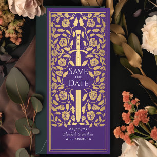 Purple Mediaeval Sword Save the Date Invitation