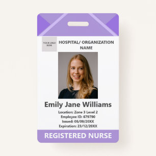 Purple Medical Doctor Nurse Aged Security Photo ID ID Badge