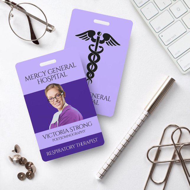 Purple Medical Therapist Caduceus Hospital Badge ID Badge (Creator Uploaded)