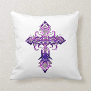 Purple Medieval Cross Throw Pillow II