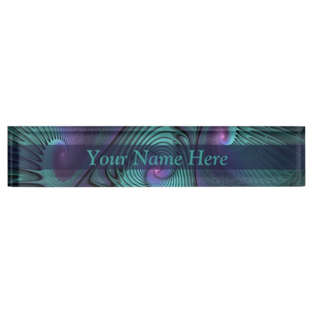 Purple meets Turquoise abstract Fractal Art Name Nameplate (Front)