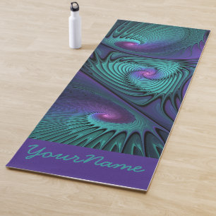Purple meets Turquoise abstract Fractal Name Yoga Mat