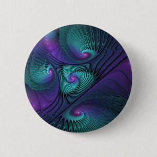 Purple Meets Turquoise Modern Abstract Fractal Art 6 Cm Round Badge