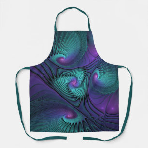 Purple Meets Turquoise Modern Abstract Fractal Art Apron