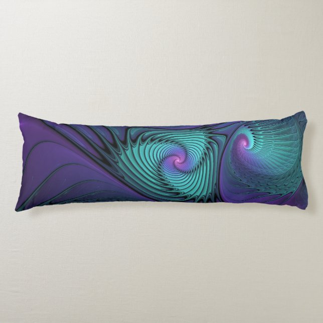 Purple meets Turquoise modern abstract Fractal Art Body Cushion (Front)