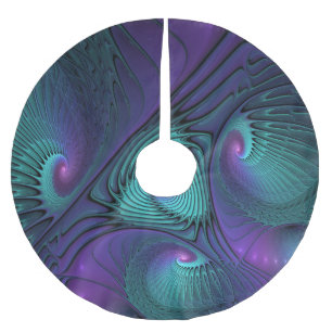 Purple meets Turquoise modern abstract Fractal Art Brushed Polyester Tree Skirt