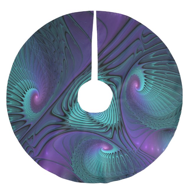 Purple meets Turquoise modern abstract Fractal Art Brushed Polyester Tree Skirt (Front)