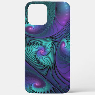 Purple Meets Turquoise Modern Abstract Fractal Art iPhone 12 Pro Max Case