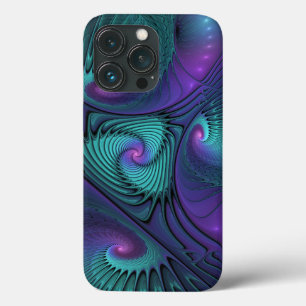 Purple Meets Turquoise Modern Abstract Fractal Art iPhone 13 Pro Case