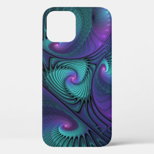 Purple Meets Turquoise Modern Abstract Fractal Art iPhone 12 Case