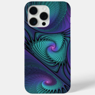 Purple Meets Turquoise Modern Abstract Fractal Art iPhone 15 Pro Max Case