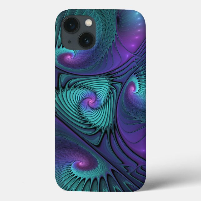 Purple Meets Turquoise Modern Abstract Fractal Art Case-Mate iPhone Case (Back)