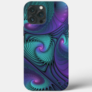 Purple Meets Turquoise Modern Abstract Fractal Art iPhone 13 Pro Max Case