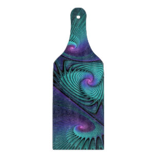 Purple meets Turquoise modern abstract Fractal Art Cutting Board
